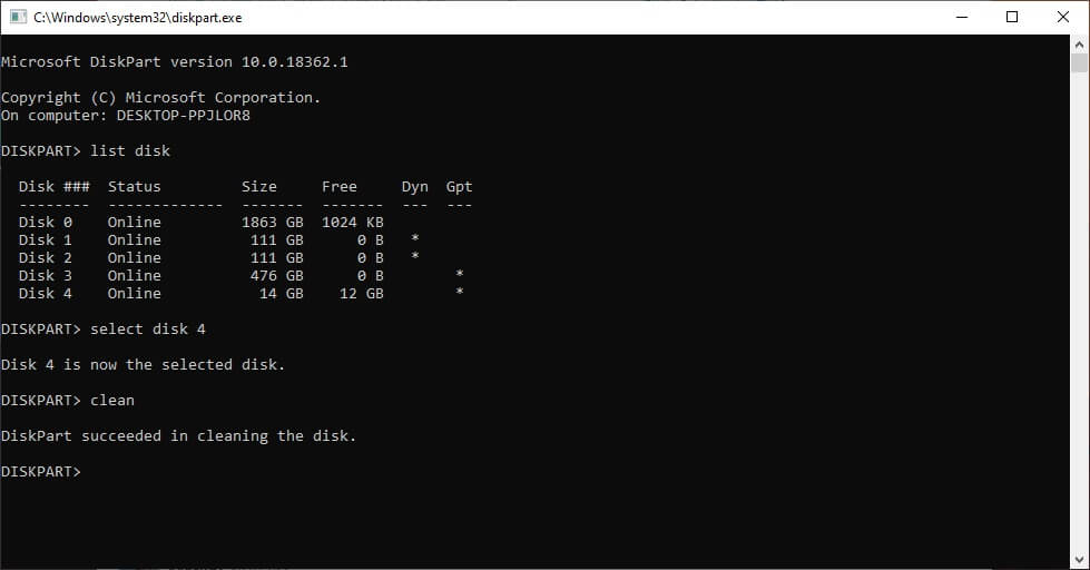 Format partitions on USB drive using cmd
