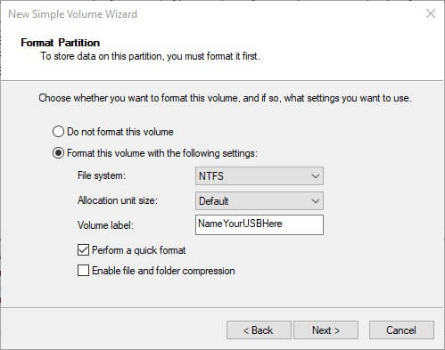 Format partitions on USB drive using cmd